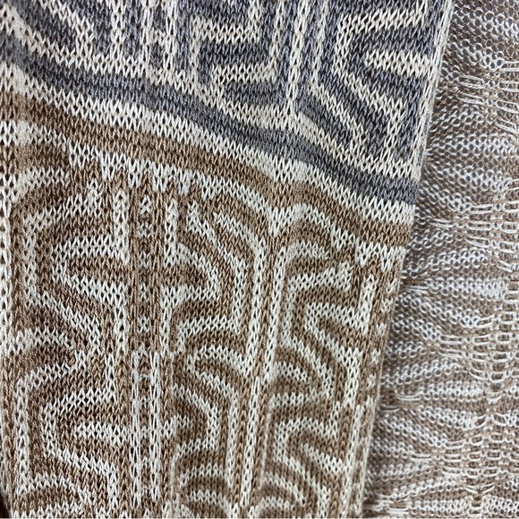 NIC + Zoe Linen Blend Boho Geometric Open Front Fringe Cardigan Medium Cream - Picture 9 of 12